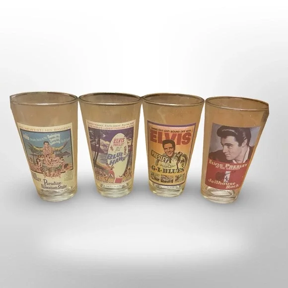 Set of 4 Elvis Presley Drinking Glasses Rockabilly Memorabilia tumbler - Picture 3 of 3